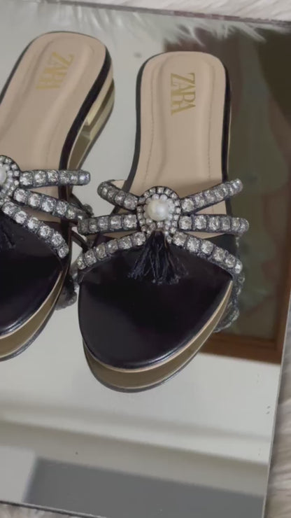 ZARA Stone Flat for Women (Black)