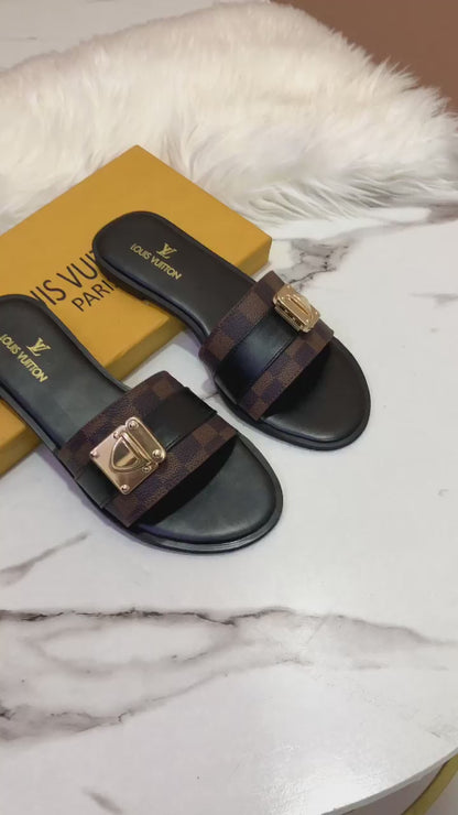 New Arrival – Louis Vuitton LV Flat Slippers for Women (Black/Brown)