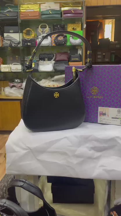 Tory Burch Emerson Shoulder Women Bag – Black with Gold-Tone Hardware
