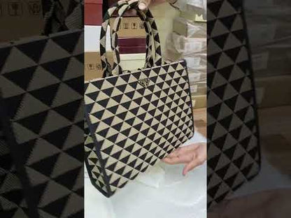 P-R-A-D-A Symbole Jacquard Tote – Premium Women Bag (Black/Beige)