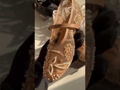 Z-A-R-A Net Pearl Embroidered Flats – Elegant Women Footwear (White)