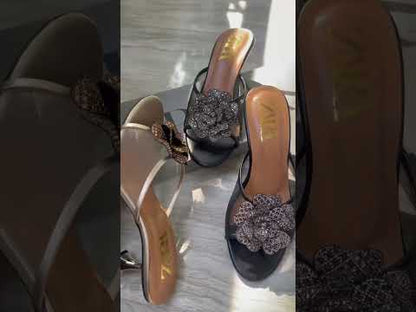 Z-A-R-A Flower Heels – New Arrival | Premium Quality | With Brand Box (Silver)