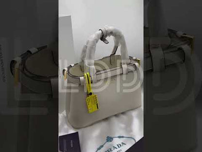 P-R-A-D-A Buckle Small Handbag with Double Belt – Elegant Luxe Women Bag (White/Grey)