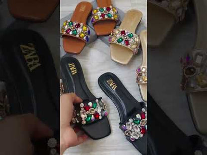 Z-A-R-A Stones Bunch Flats – Sparkle Comfort Women Footwear (Black)