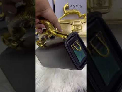 L-A-N-V-I-N Women’s Rateau Pencil Cat Leather Shoulder Bag – Luxury Mini Handbag (Black)