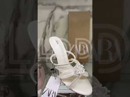 Z-A-R-A Heeled Sandals with Floral Detail – Premium Women Footwear (White)