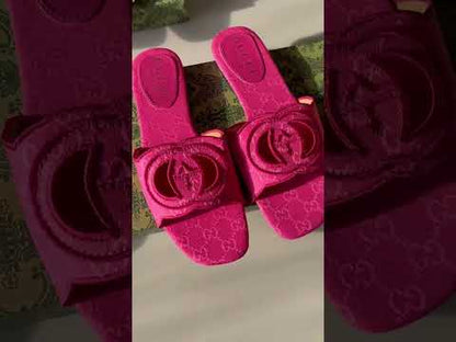 G-U-C-C-I Luxury Monogram Canvas Slides – Premium Women Footwear | Square Toe Edition (Black)