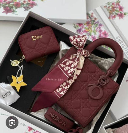 C-H-R-I-S-T-I-A-N D-I-O-R Ultramatte Cannage Lady Dior Bag – Premium Women Bag (Maroon Red)