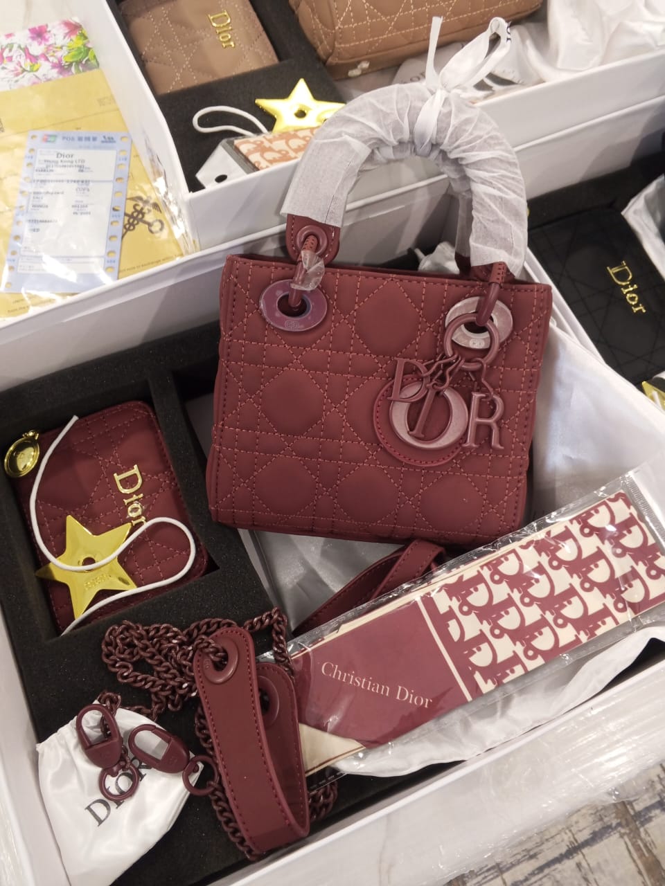 C-H-R-I-S-T-I-A-N D-I-O-R Ultramatte Cannage Lady Dior Bag – Premium Women Bag (Maroon Red)