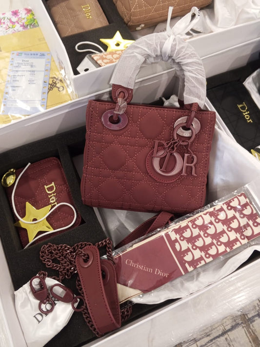 C-H-R-I-S-T-I-A-N D-I-O-R Ultramatte Cannage Lady Dior Bag – Premium Women Bag (Maroon Red)