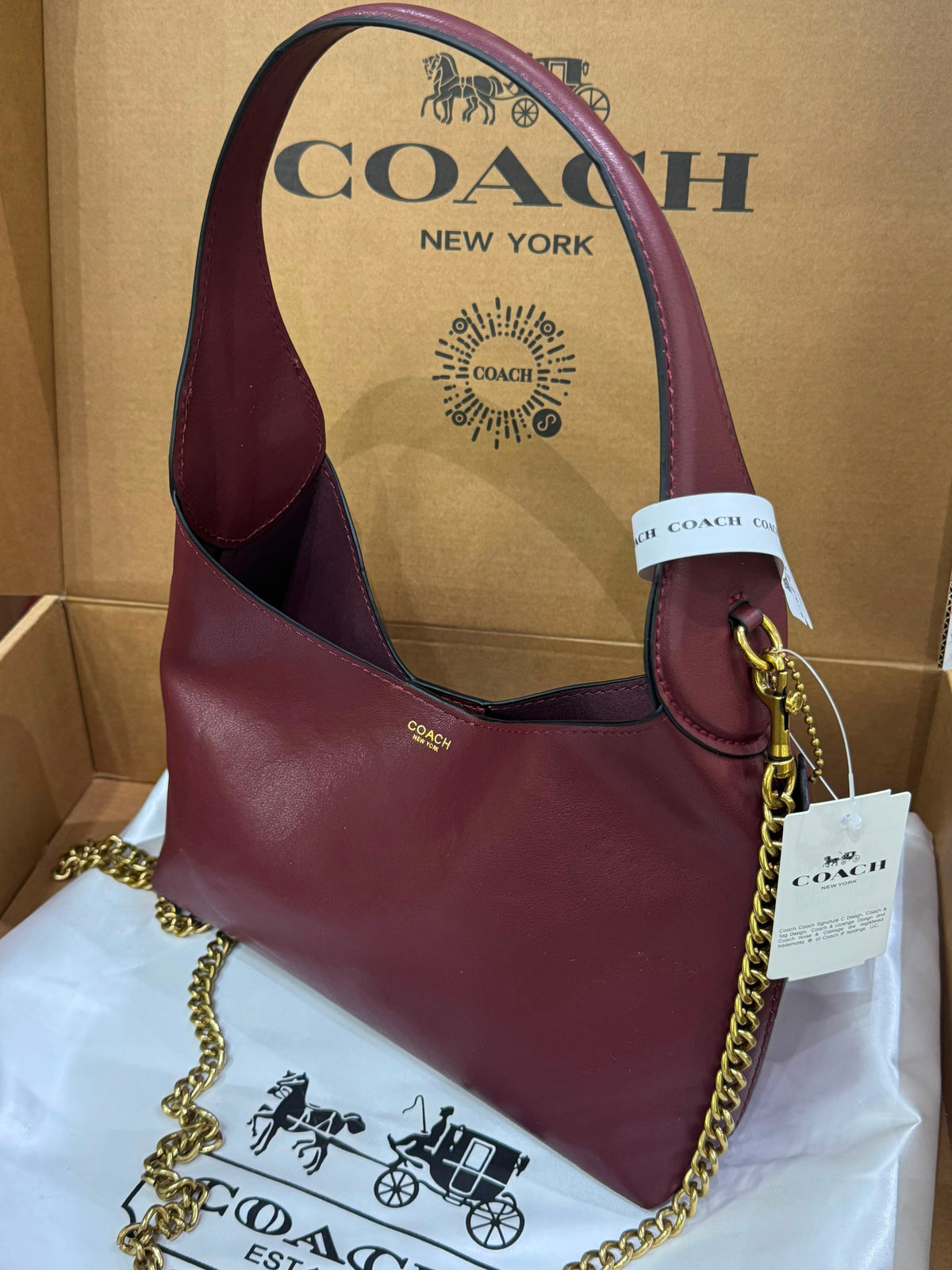 C-O-A-C-H Brooklyn Shoulder Bag 23 – Premium Quality Women Bag | Turkish Import | Complete Brand Box Packaging (Maroon)