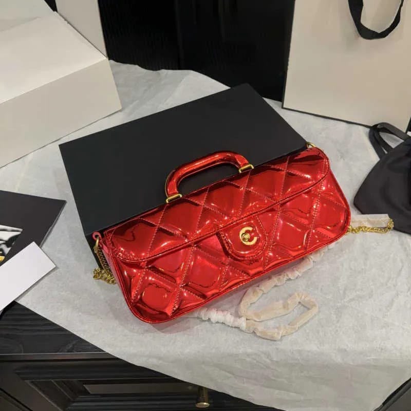 C-H-A-N-E-L 2025 Large Patent Top Handle Bag – Fall/Winter Collection | Premium Quality Women Bag (Red)