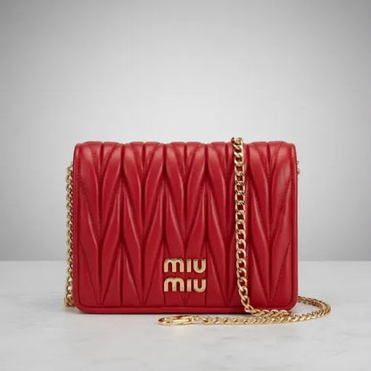 M-I-U M-I-U Morgan Card Case On A Chain – Luxury Women Bag (Red)