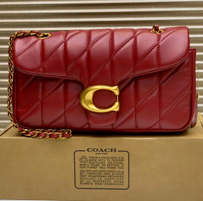 C-O-A-C-H QUILTED TABBY SHOULDER BAG 26 – Women Bag (Maroon with Golden C)