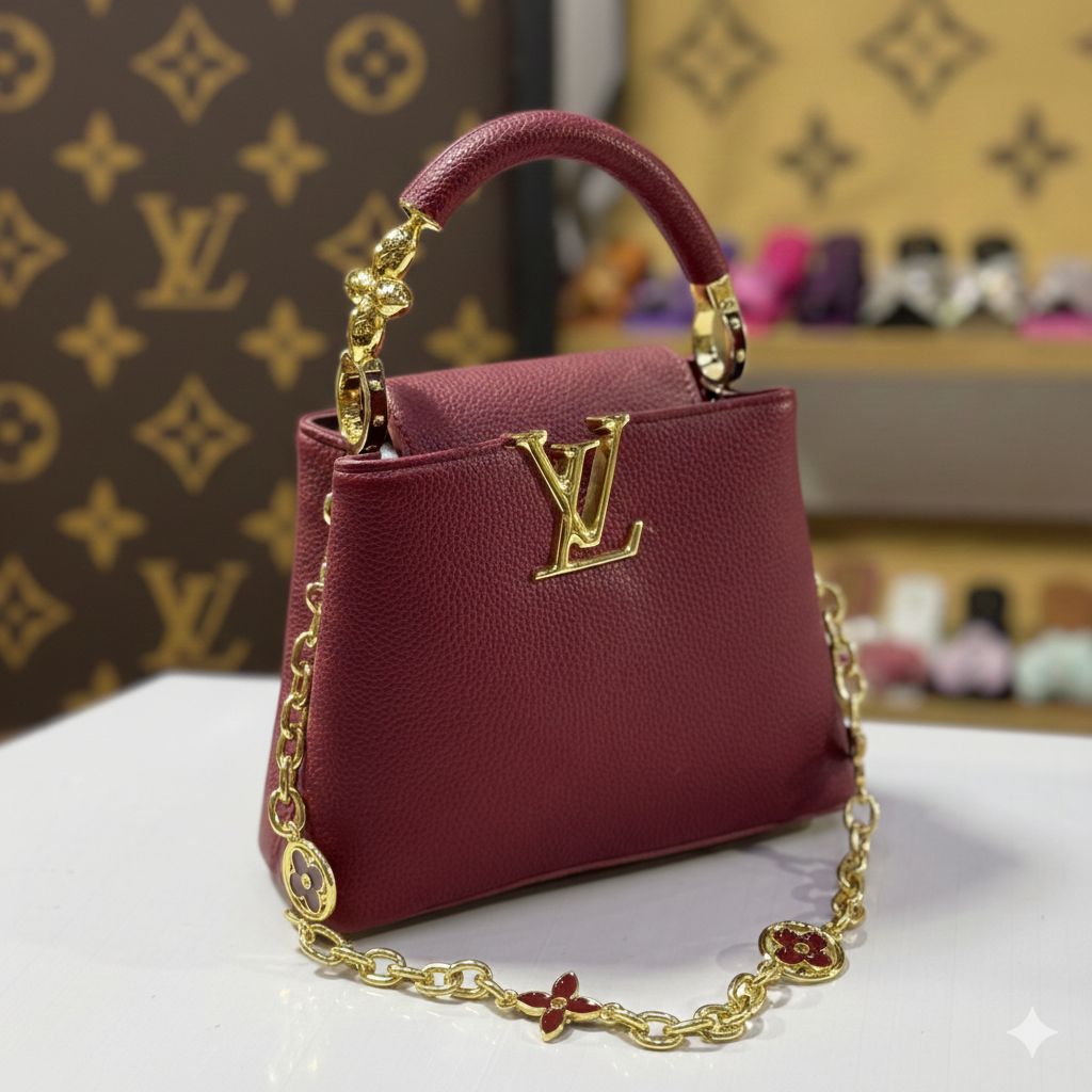 L-O-U-I-S V-U-I-T-T-O-N Capucines Mini – Premium Women Mini Bag with Chain Strap (Red)