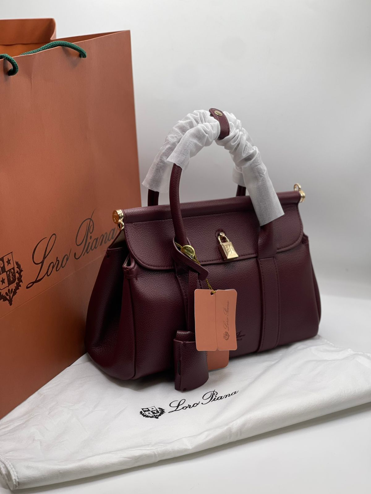 L-O-R-O P-I-A-N-A Loom Bag L32 – Premium Leather & Canvas Women Bag (Maroon)
