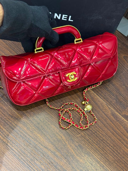 C-H-A-N-E-L 2025 Large Patent Top Handle Bag – Fall/Winter Collection | Premium Quality Women Bag (Red)