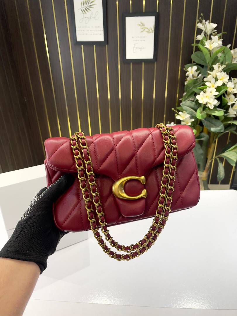 C-O-A-C-H QUILTED TABBY SHOULDER BAG 26 – Women Bag (Maroon with Golden C)