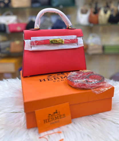 H-E-R-M-È-S Kelly 20 Mini – Elegant PU Leather Women Bag | Premium Quality (Red)