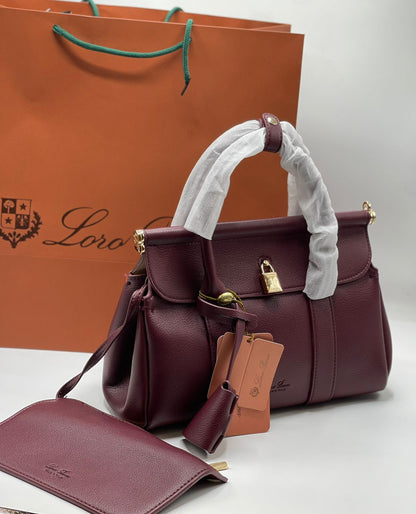 L-O-R-O P-I-A-N-A Loom Bag L32 – Premium Leather & Canvas Women Bag (Maroon)