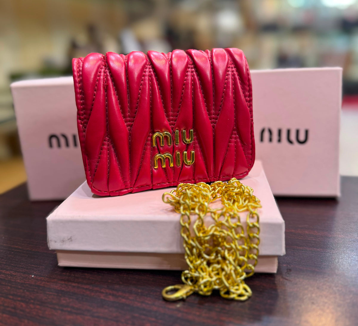 M-I-U M-I-U Morgan Card Case On A Chain – Luxury Women Bag (Red)