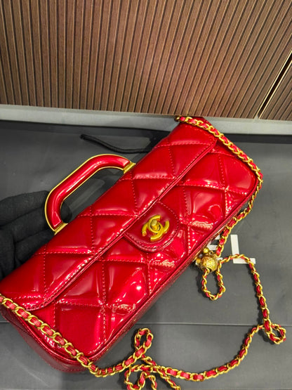 C-H-A-N-E-L 2025 Large Patent Top Handle Bag – Fall/Winter Collection | Premium Quality Women Bag (Red)