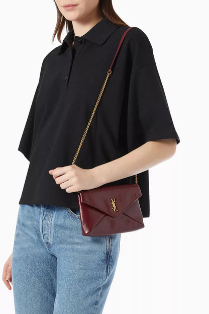 S-A-I-N-T L-A-U-R-E-N-T Cassandre Mini Leather Crossbody Bag – Luxury Women Bag (Red)