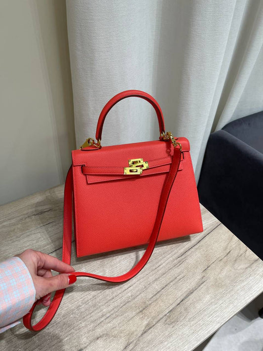 HERMÈS KELLY SELLIER 25CM – Women Bag | Luxury Leather Top Handle & Shoulder Bag (Red)