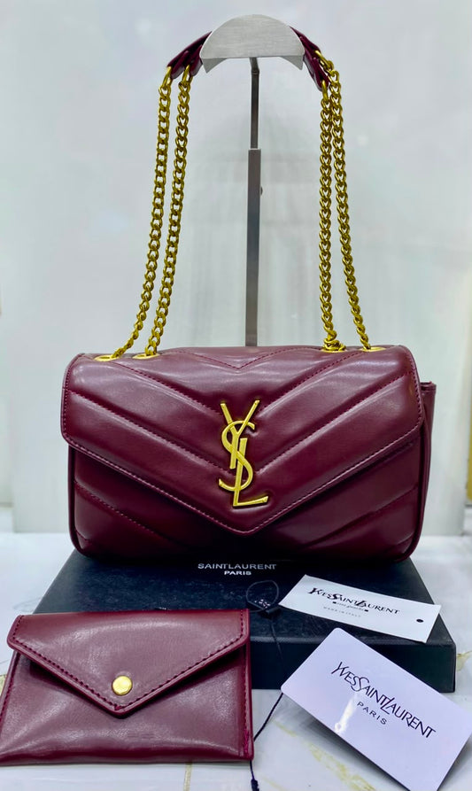 Y-S-L Saint Laurent Loulou Small Chain Bag – Chevron-Quilted Leather | Master Quality | Maroon