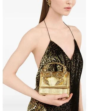 R-O-B-E-R-T-O C-A-V-A-L-L-I Borsa Bordeaux Con Serpenti – Luxury Statement Women Bag (Gold)