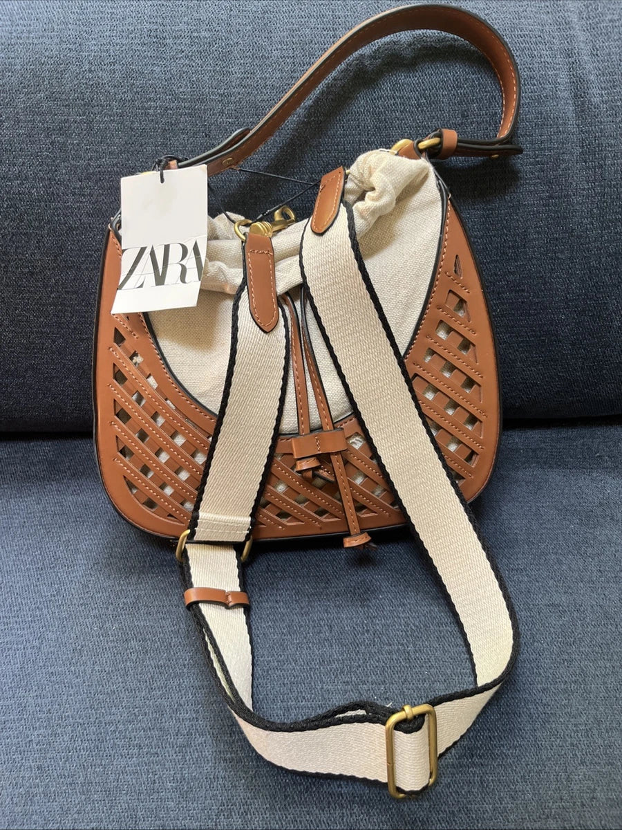 Z-A-R-A Contrasting Bucket Bag – Master Quality Crossbody Women Bag (Brown with Off White)