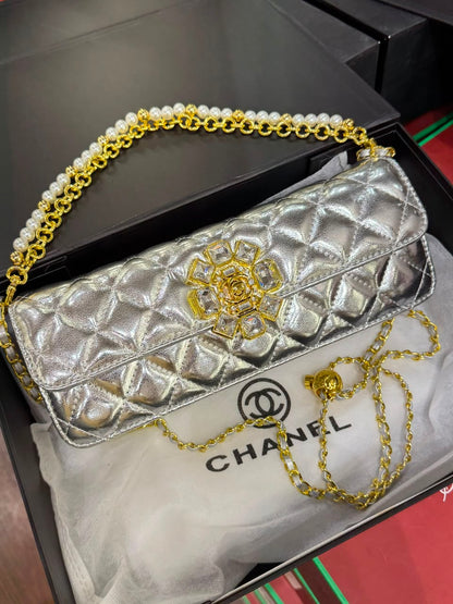 C-H-A-N-E-L Evening Clutch Bag – Luxury Women Bag | Complete Box Packaging (Silver)
