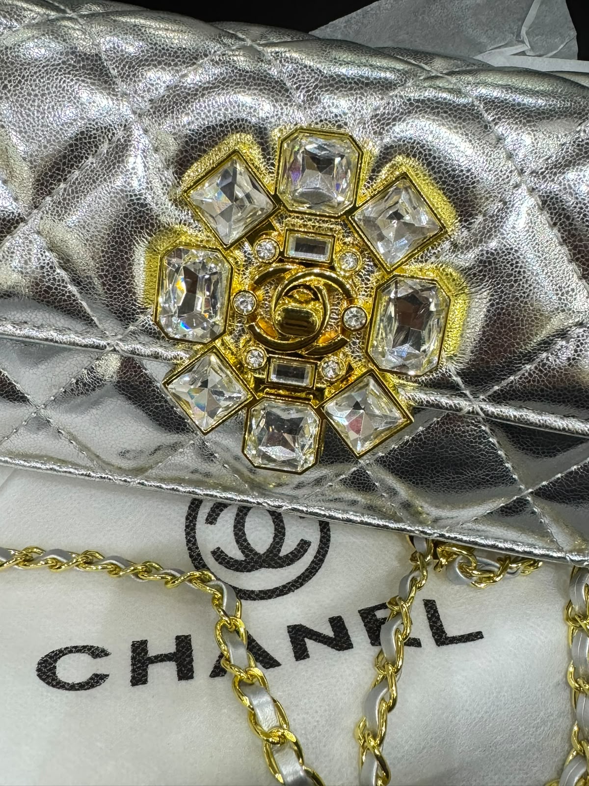 C-H-A-N-E-L Evening Clutch Bag – Luxury Women Bag | Complete Box Packaging (Silver)