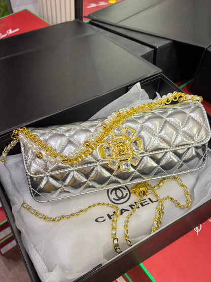 C-H-A-N-E-L Evening Clutch Bag – Luxury Women Bag | Complete Box Packaging (Silver)