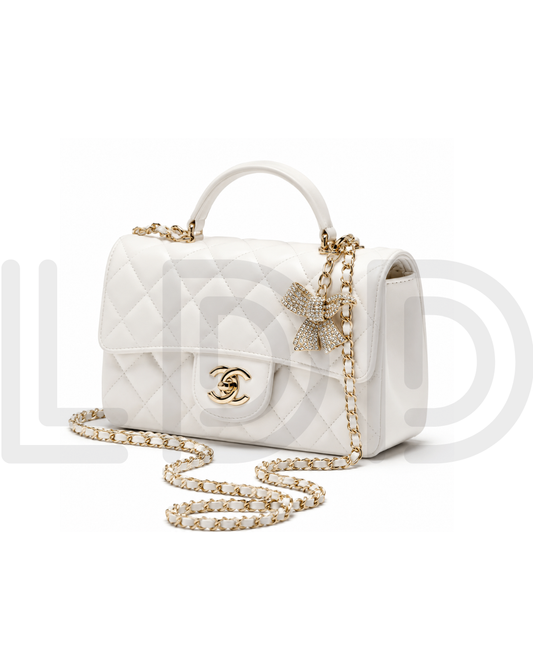 C-H-A-N-E-L Quilted Mini Top Handle Rectangular Flap Bag – Luxury Women Bag (White)