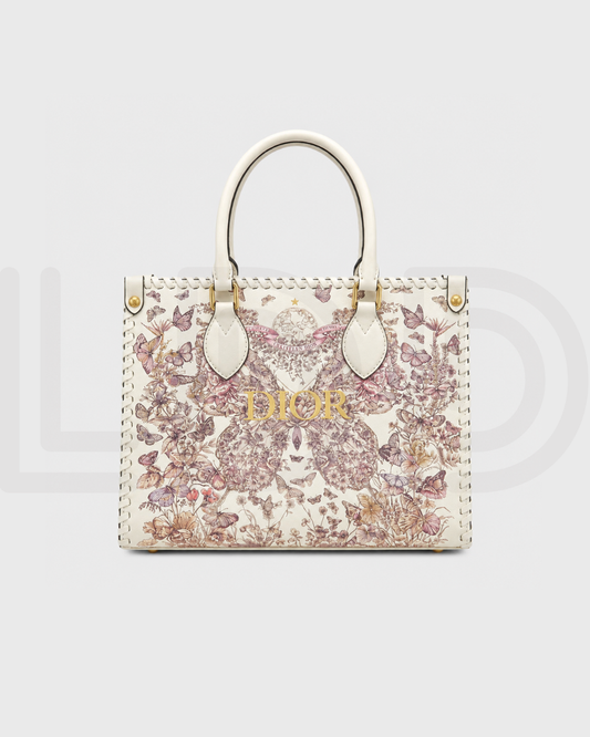C-H-R-I-S-T-I-A-N D-I-O-R Structured Tote Bag – Premium Quality | Double Box Packaging | Off White with Pink Design