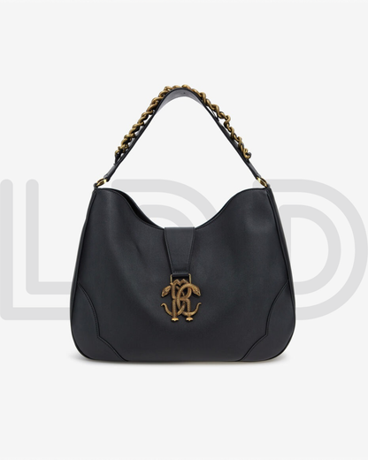 R-O-B-E-R-T-O C-A-V-A-L-L-I Chain Detail Shoulder Women Elegant Bag (Black)