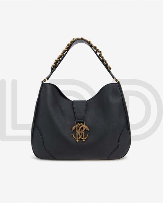 R-O-B-E-R-T-O C-A-V-A-L-L-I Chain Detail Shoulder Women Elegant Bag (Black)