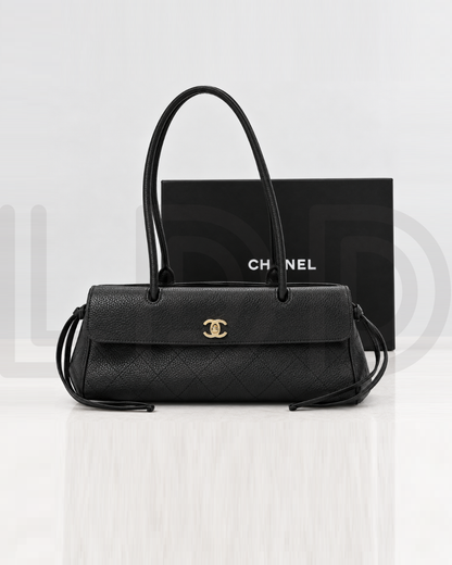 C-H-A-N-E-L Grained Calfskin Stitched Urban Essentials Shopping Bag | Gold Hardware | Luxury Women Bag (Black)