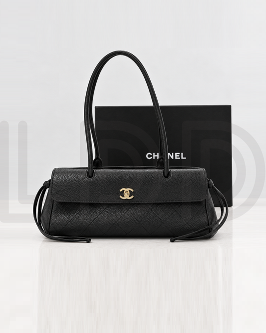 C-H-A-N-E-L Grained Calfskin Stitched Urban Essentials Shopping Bag | Gold Hardware | Luxury Women Bag (Black)
