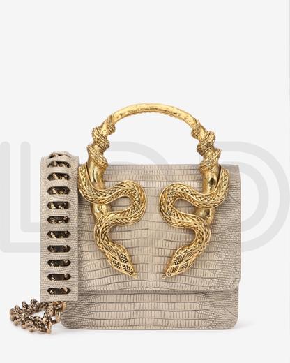 R-O-B-E-R-T-O C-A-V-A-L-L-I Borsa Bordeaux Con Serpenti – Luxury Statement Women Bag (Beige)