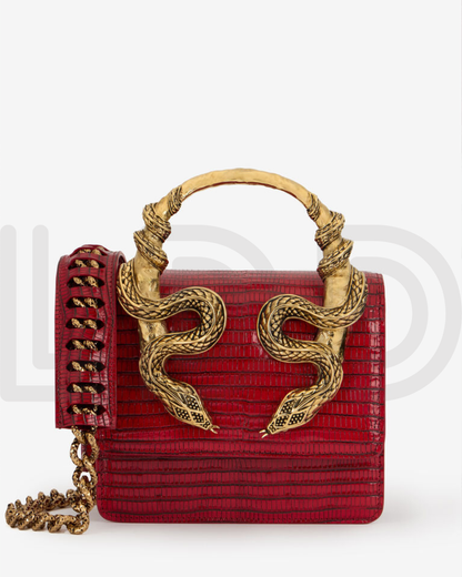 R-O-B-E-R-T-O C-A-V-A-L-L-I Borsa Bordeaux Con Serpenti – Luxury Statement Women Bag (Red)