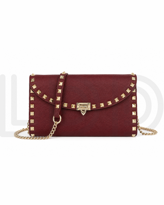 V-A-L-E-N-T-I-N-O Rockstud Wallet – Grained Leather (Maroon)