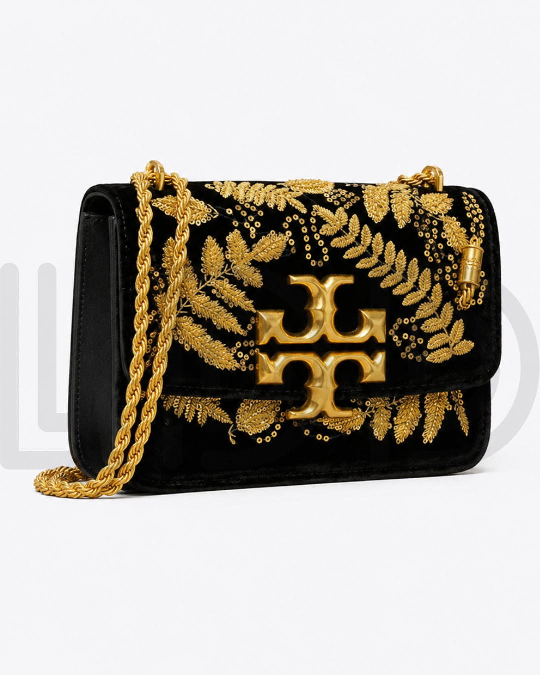 T-O-R-Y B-U-R-C-H Eleanor Embroidered Velvet Convertible Shoulder Bag – Luxe Women Bag (Gold)