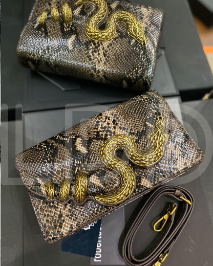R-O-B-E-R-T-O C-A-V-A-L-L-I Python Motif Shoulder Bag – Luxury Women Bag (Brown-1)