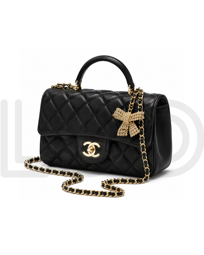 C-H-A-N-E-L Quilted Mini Top Handle Rectangular Flap Bag – Luxury Women Bag (Black)