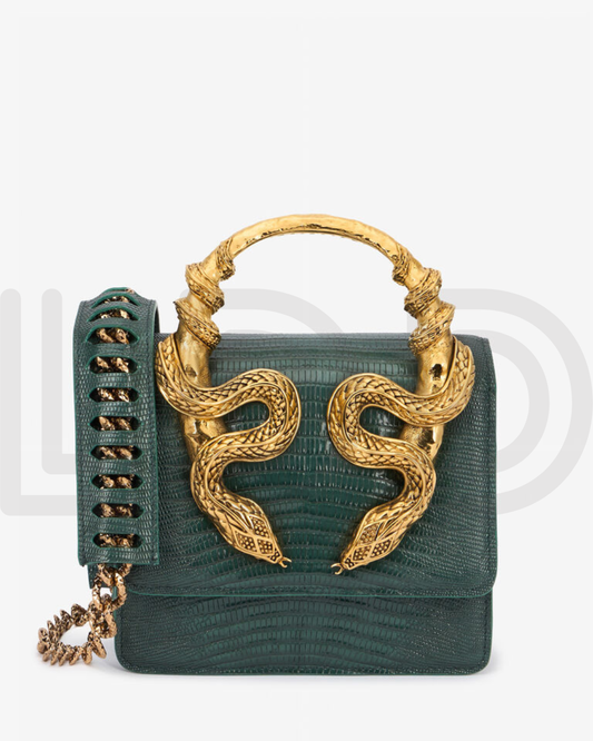 R-O-B-E-R-T-O C-A-V-A-L-L-I Borsa Bordeaux Con Serpenti – Luxury Statement Women Bag (Green)