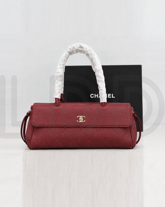 C-H-A-N-E-L Grained Calfskin Stitched Urban Essentials Shopping Bag | Gold Hardware | Luxury Women Bag (Maroon)