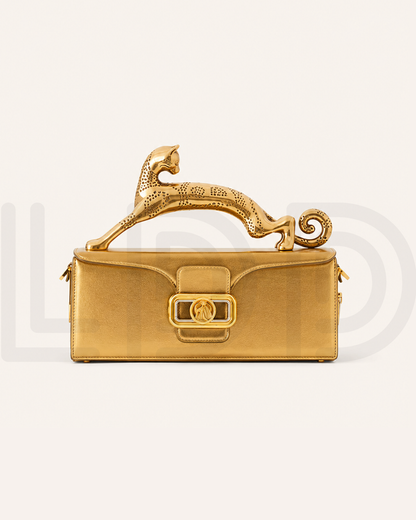 L-A-N-V-I-N Inspired Rateau Pencil Cat Shoulder Bag – Elegant Luxe Women Bag (Gold)