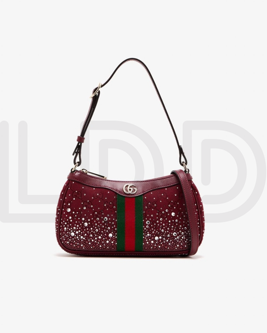 G-U-C-C-I Ophidia Crystal-Embellished Shoulder Bag – Premium Quality Women Bag (Maroon)